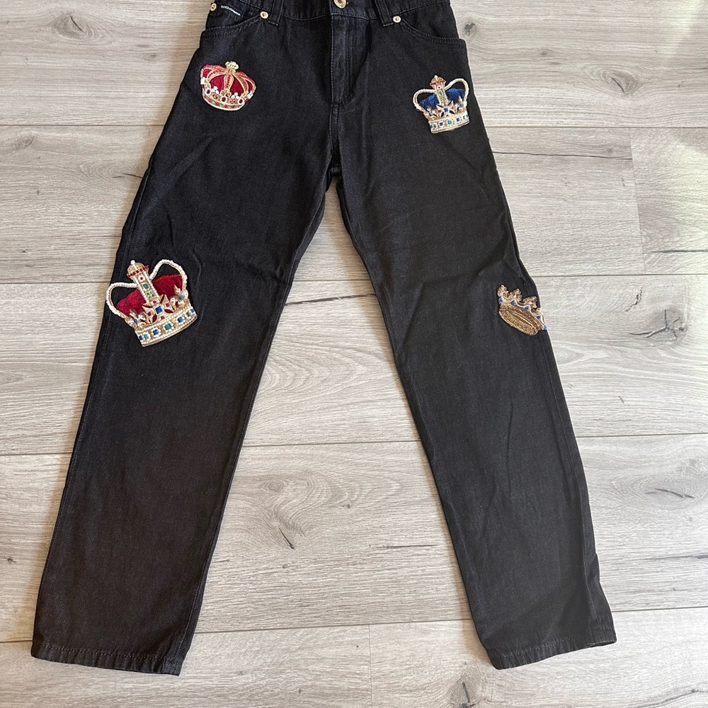 DOLCE & GABBANA Black soft black Jeans with Crown Embroidery